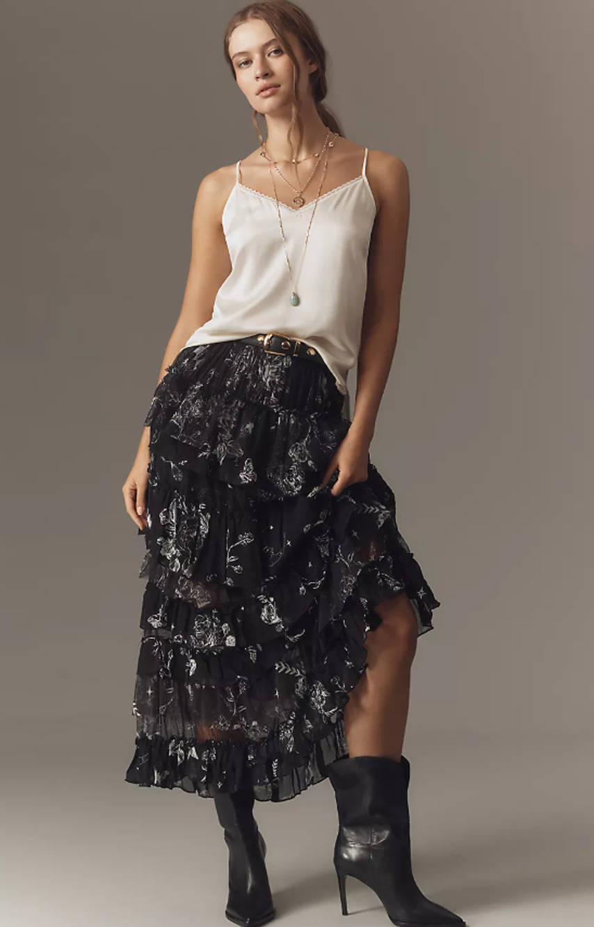 New Anthropologie Ruffled Tulle Petticoat Maxi Skirt - Small